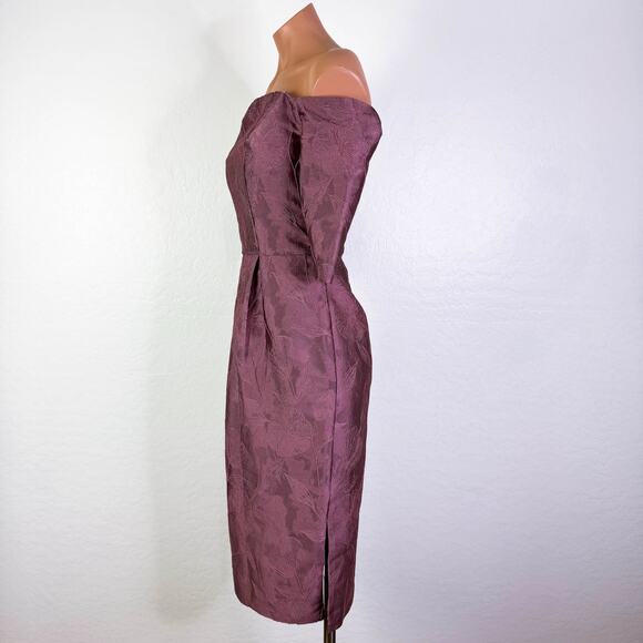 Kay Unger Brinley Off Shoulder Jacquard Sheath Midi Formal Dress Primrose 2 NWT - Picture 5 of 12